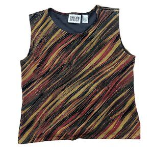 Chico's Design Y2K Tank Top Womens SZ 1 Brown Sleeveless Metallic Artsy Holiday